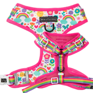 Adjustable Dog Harness Front D-Ring Follow The Rainbow Rainbows Pink Sunshine Flowers Pastels Colourful Girl