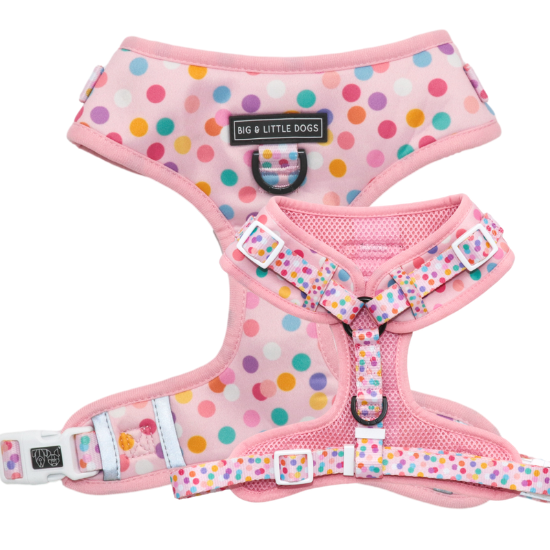 Adjustable Dog Harness Pink Confetti Birthday