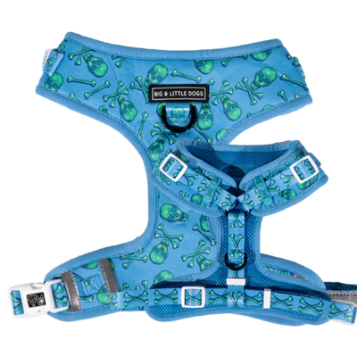 Adjustable Dog Harness Skull and Bones Blue Version