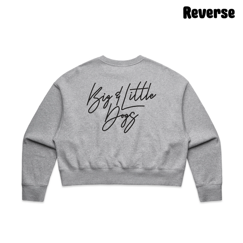 BLD LIFESTYLE CLUB OVERSIZED CROPPED CREW: "Big & Little Dogs" | Grey Marle (Embroidery)