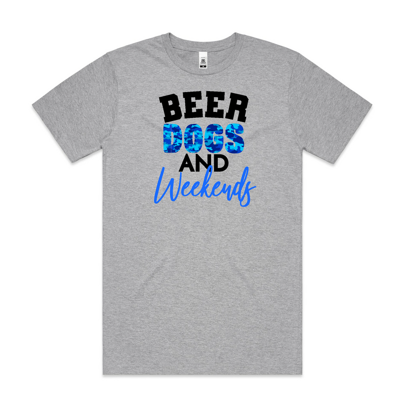 BLD LIFESTYLE CLUB TEE (Unisex Sizing): "Beer Dogs and Weekends" | Grey Marle (Vinyl)