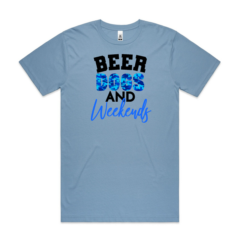 BLD LIFESTYLE CLUB TEE (Unisex Sizing): "Beer Dogs and Weekends" | Light Blue (Vinyl)