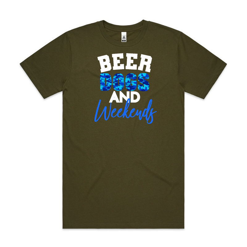BLD LIFESTYLE CLUB TEE (Unisex Sizing): "Beer Dogs and Weekends" | Tan (Vinyl)