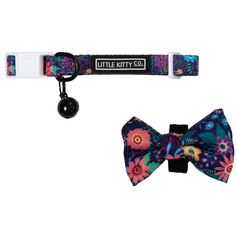 Cat Collar and Bow Tie Stop and Smell The Flowers Purple Floral Flowers