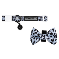 Cat Collar and Bow Tie Wild Paws Grey Black White Paw Prints Leopard Print