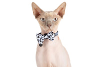 Cat Collar and Bow Tie Wild Paws Grey Black White Paw Prints Leopard Print