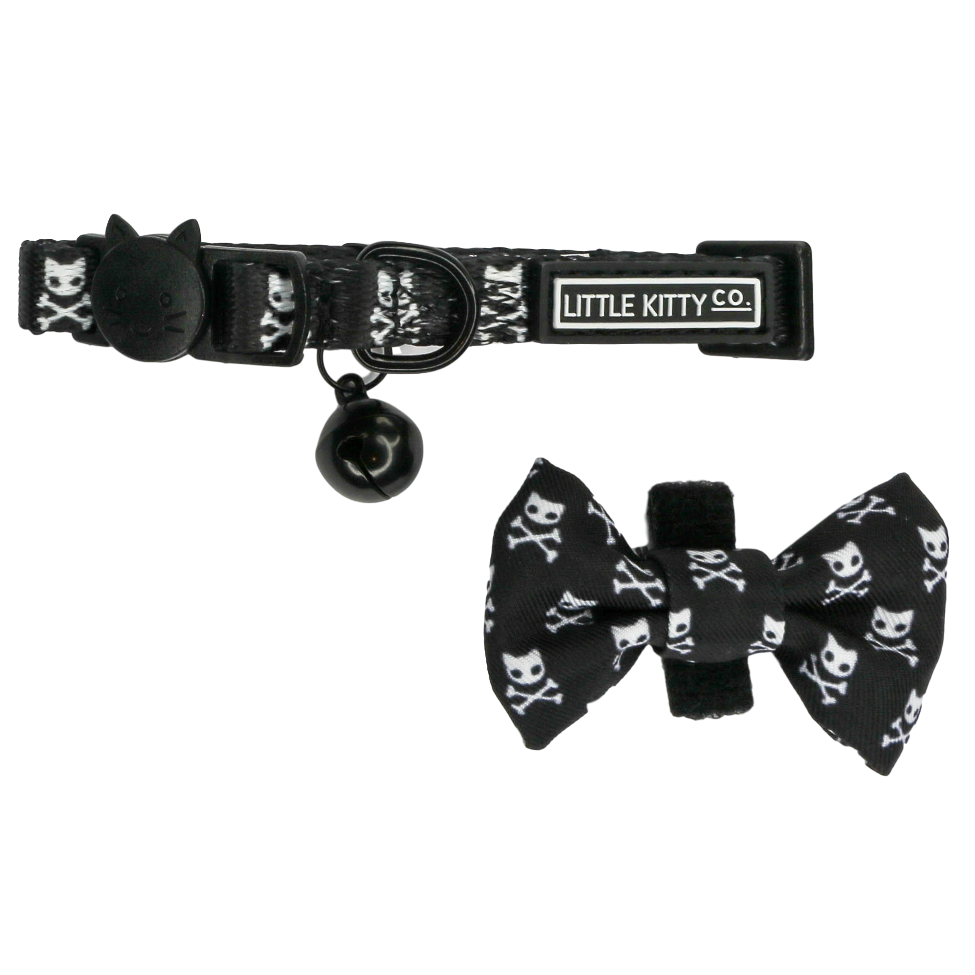 Cat Collar with Bow Tie and Black Bell Baddest of them All Black Cat Skulls