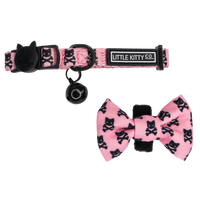 Cat Collar with Bow Tie and Black Bell Prettiest of them All Pink Cat Skulls