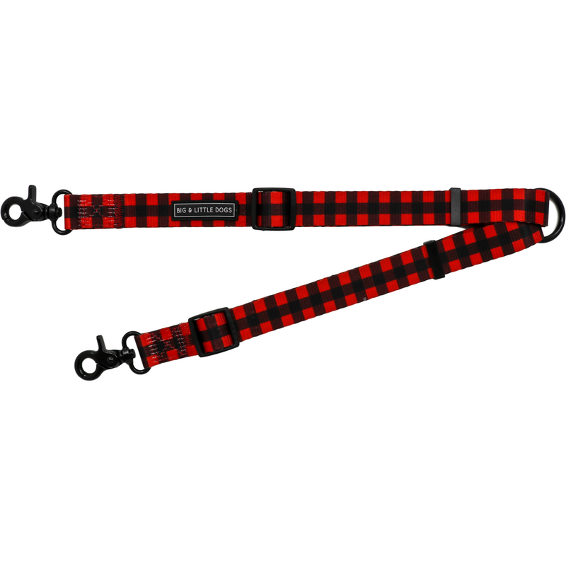 Adjustable Leash Splitter for Dogs in Red and Black Plaid