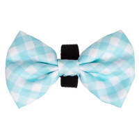 Dog Collar and Bow Time Mint Teal Green Blue Gingham