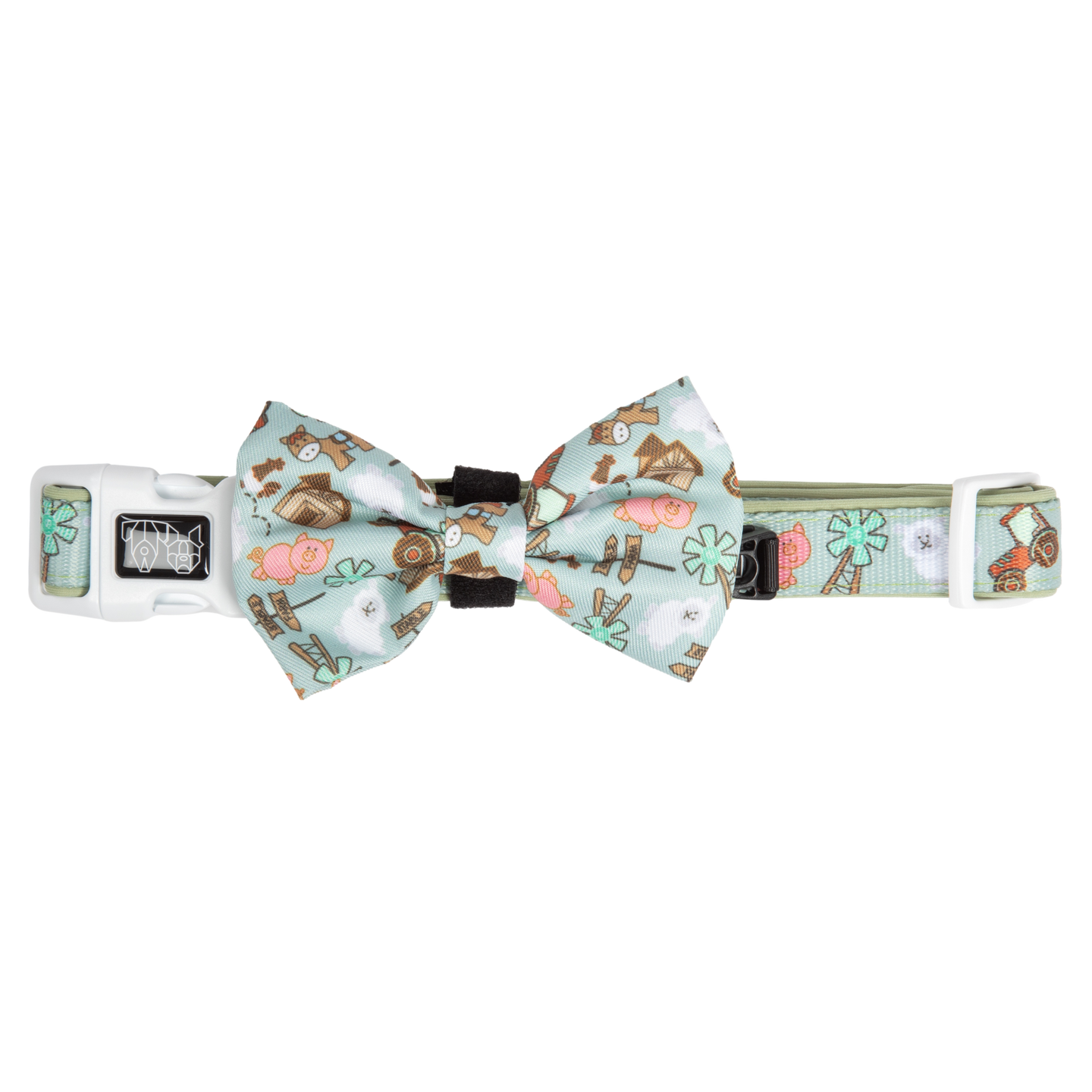 Dog Collar and Bow Tie Barnyard Friends Animals Barn Farm Pig Tractor Windmill Stable Sheep Green