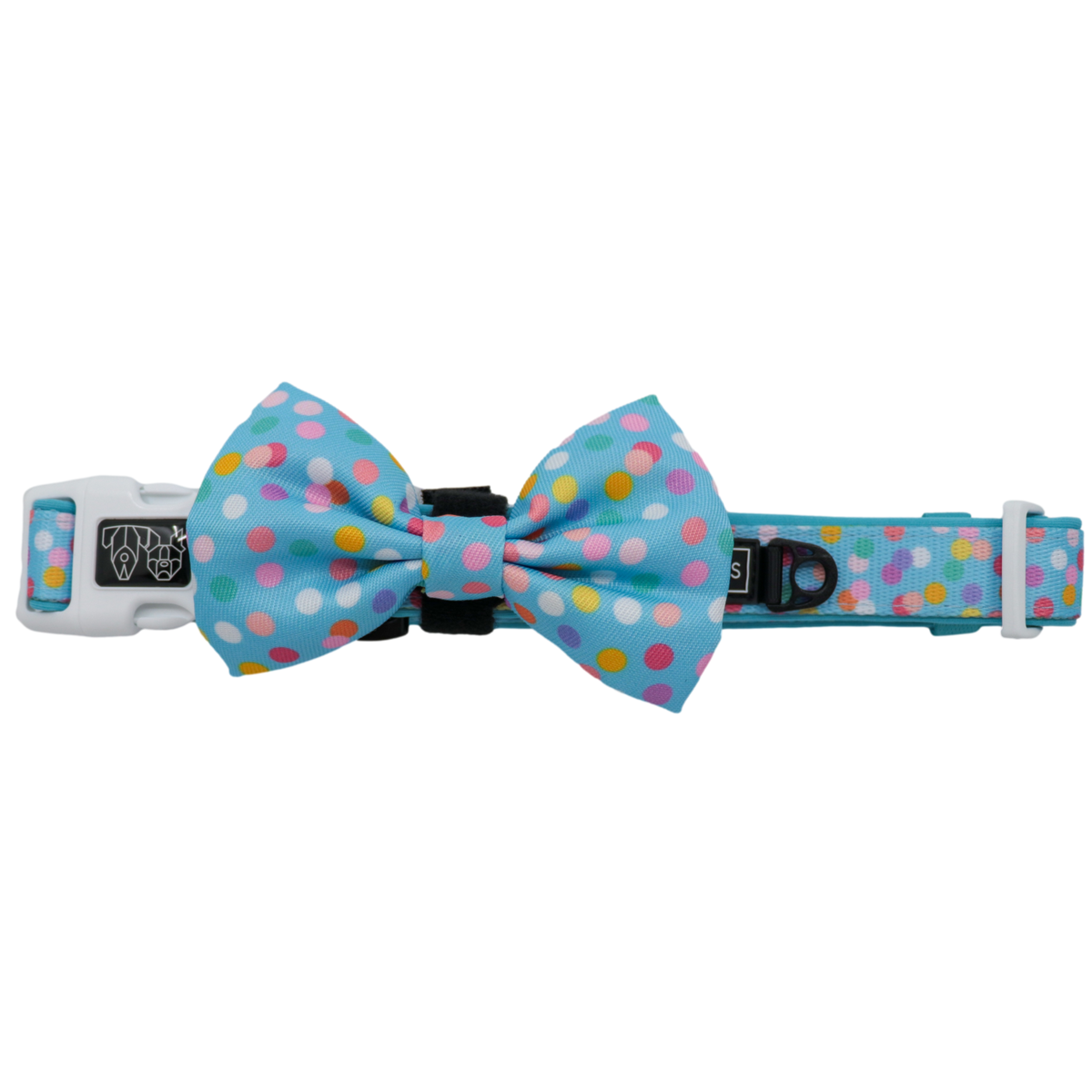 Dog Collar and Bow Tie Neoprene Lining Blue Confetti Birthday