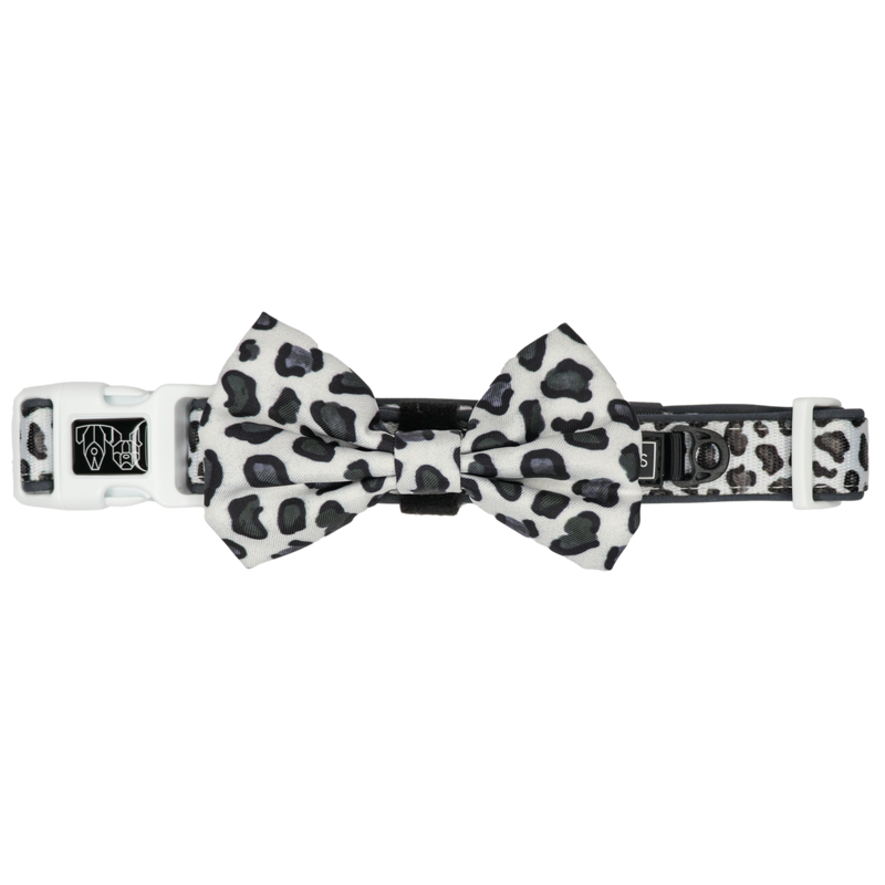 Dog Comfort Collar and Bow Tie Grey Leopard
