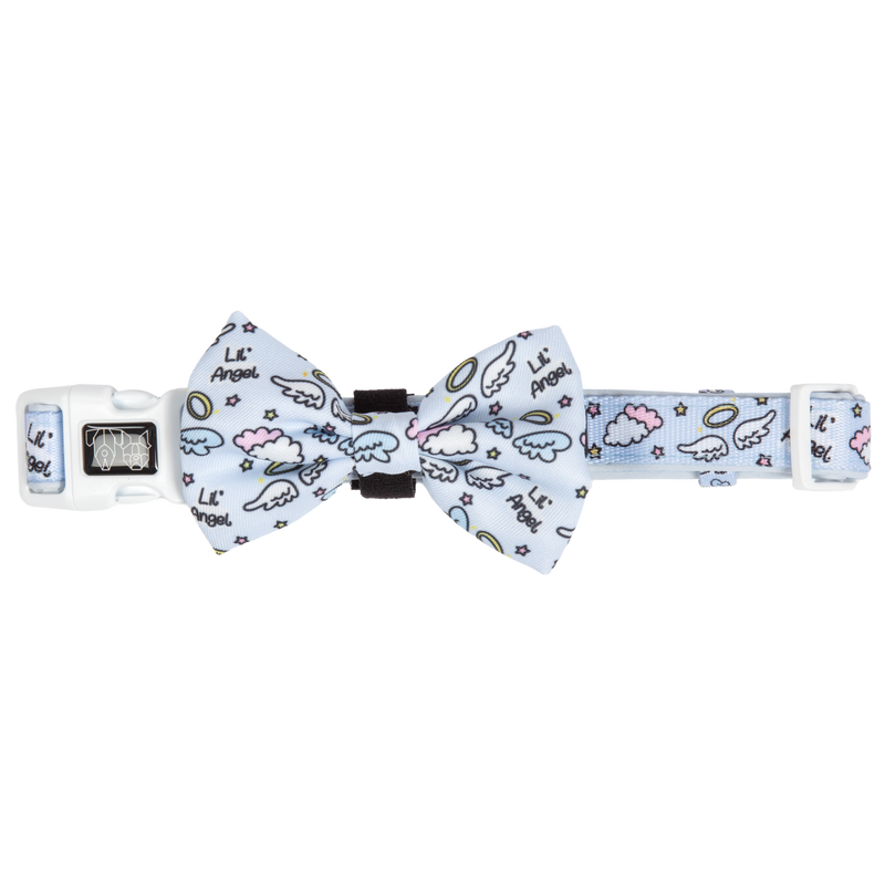 Dog Collar and Bow Tie Lil Angel Blue Stars Clouds