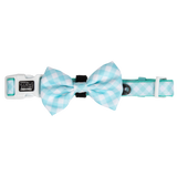 Dog Collar and Bow Time Mint Teal Green Blue Gingham