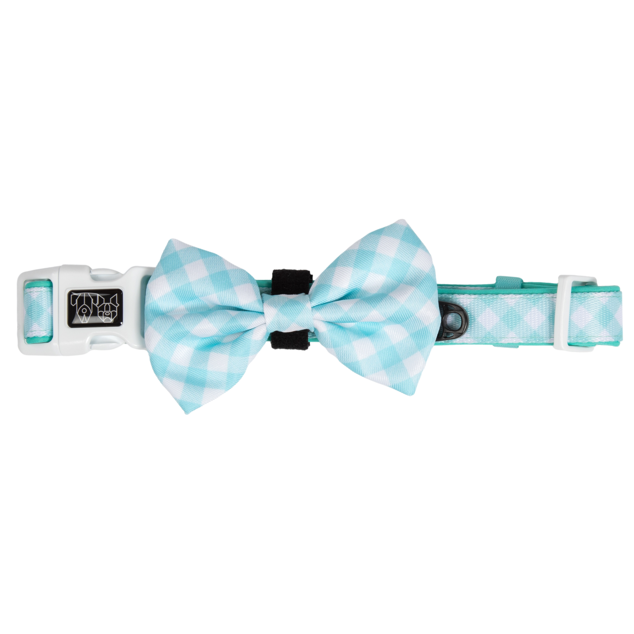 Dog Collar and Bow Time Mint Teal Green Blue Gingham