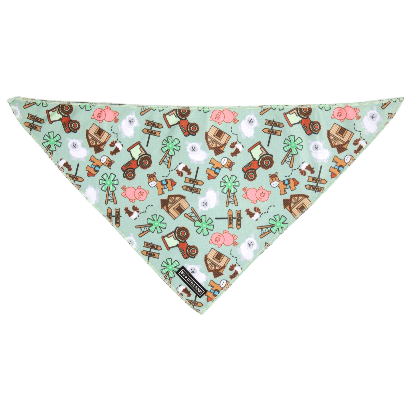 Dog Cooling Bandana Barnyard Friends Animals Barn Farm Pig Tractor Windmill Stable Sheep Green