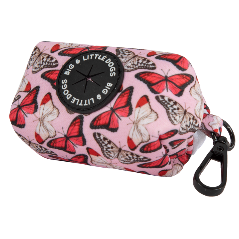 Dog Poop Bag Holder Pretty Lil Butterfly Pink Red White