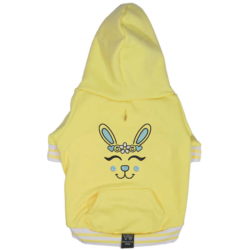 HOODIE DOG JUMPER: Lemon with Easter Bunny Embroidery
