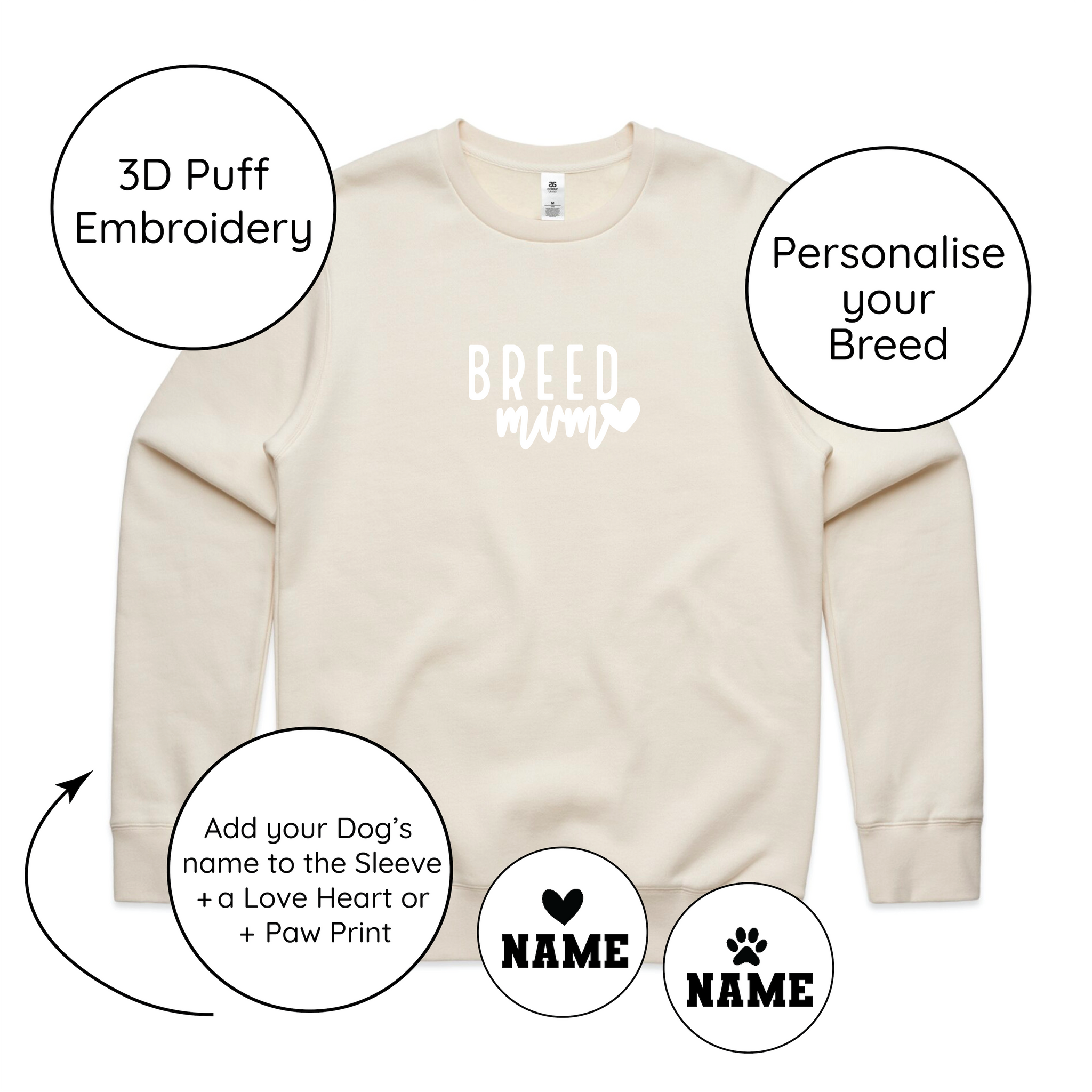 BLD LIFESTYLE CLUB CREW: "Breed Mum" | Bone (3D Puff Embroidery