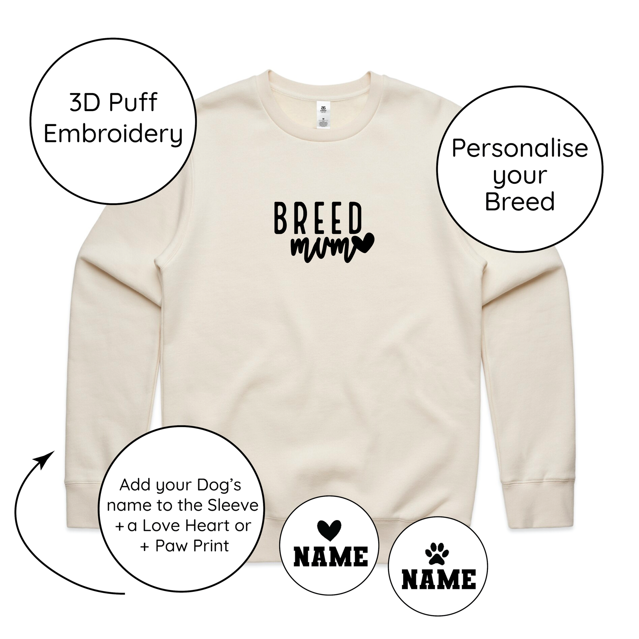 BLD LIFESTYLE CLUB CREW: "Breed Mum" | Bone (3D Puff Embroidery)