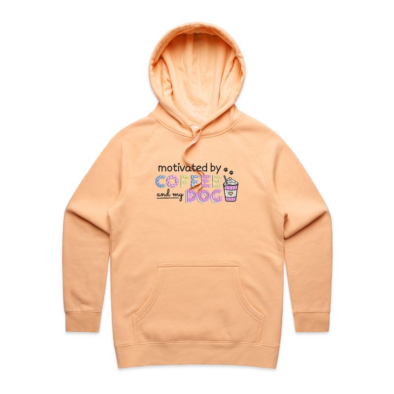 BLD LIFESTYLE CLUB HOODIE: "Motivated by Coffee and my Dog" | Peach (Embroidery)