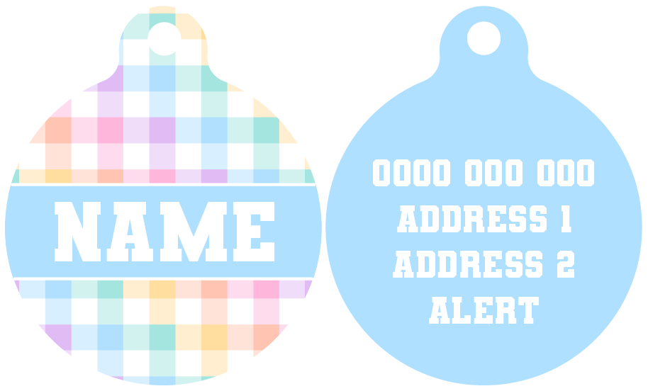 Pet ID Tag | Rainbow Gingham (Blue)