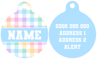 Pet ID Tag | Rainbow Gingham (Blue)