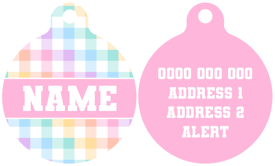 Pet ID Tag | Rainbow Gingham (Pink)