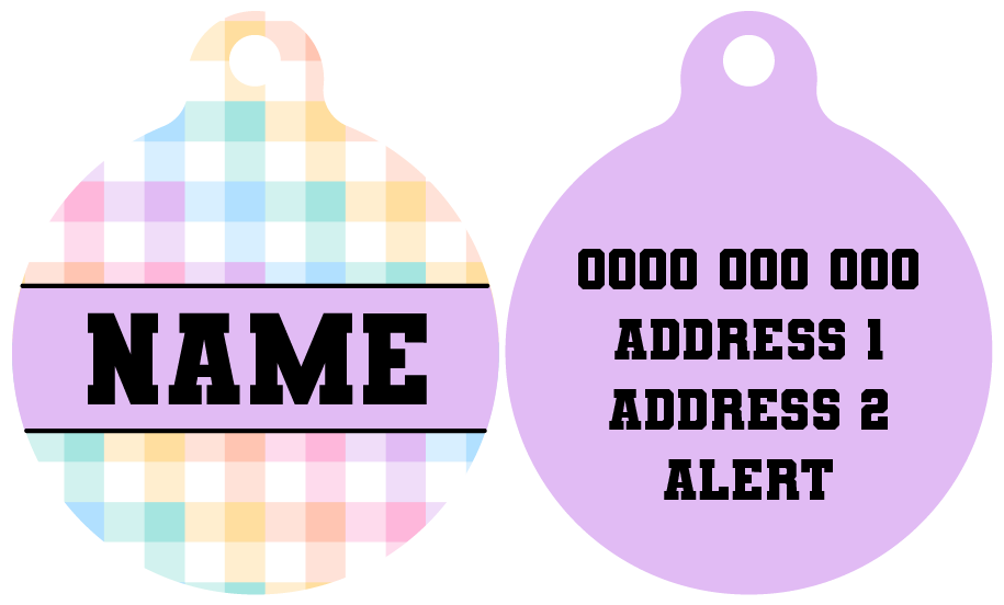 Pet ID Tag | Rainbow Gingham (Purple)