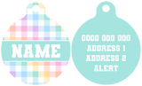 Pet ID Tag | Rainbow Gingham (Turquoise)