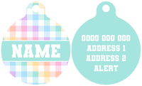 Pet ID Tag | Rainbow Gingham (Turquoise)