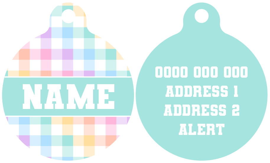 Pet ID Tag | Rainbow Gingham (Turquoise)