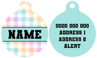 Pet ID Tag | Rainbow Gingham (Turquoise)