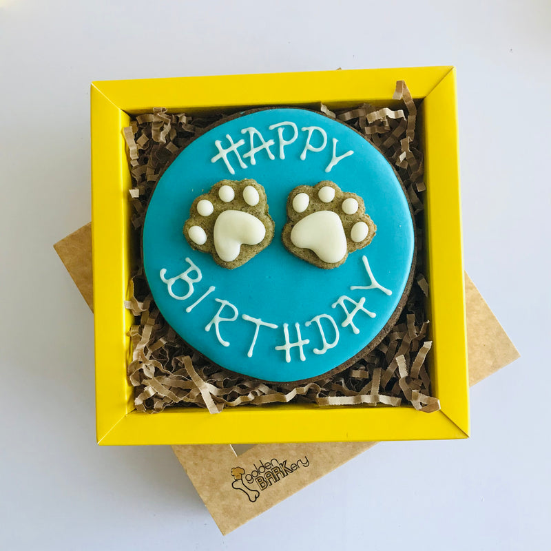 DOG TREATS Golden BARKery: Happy Birthday Circle Dog Cookie (Blue)