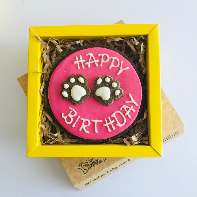 DOG TREATS Golden BARKery: Happy Birthday Circle Dog Cookie (Pink}