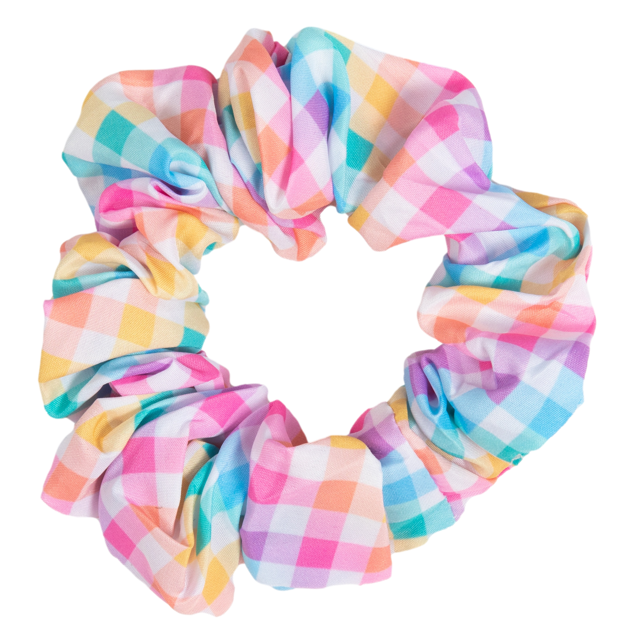 Hair Scrunchie Rainbow Gingham