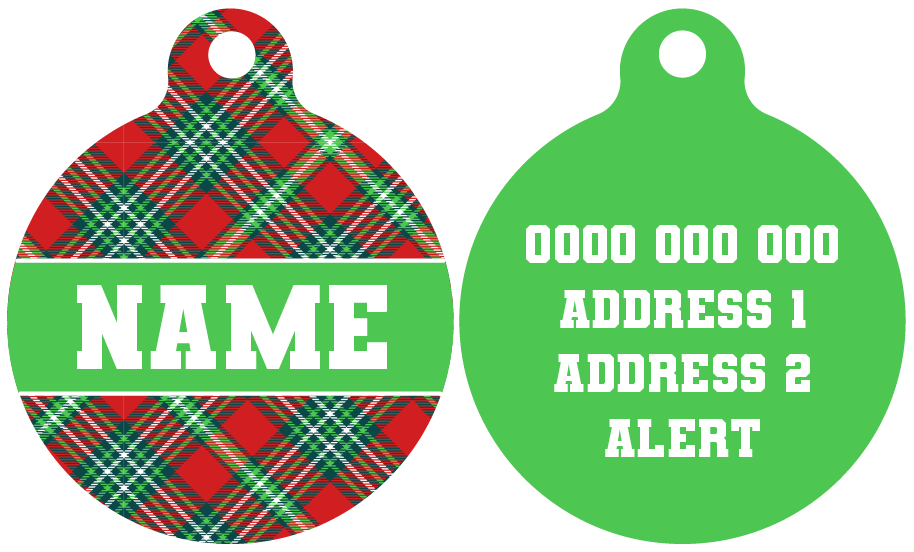 Pet ID Tag | Happy Holidays Plaid (Green)