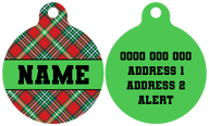 Pet ID Tag | Happy Holidays Plaid (Green)