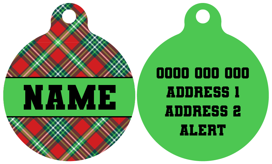 Pet ID Tag | Happy Holidays Plaid (Green)