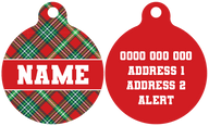 Pet ID Tag | Happy Holidays Plaid (Red)