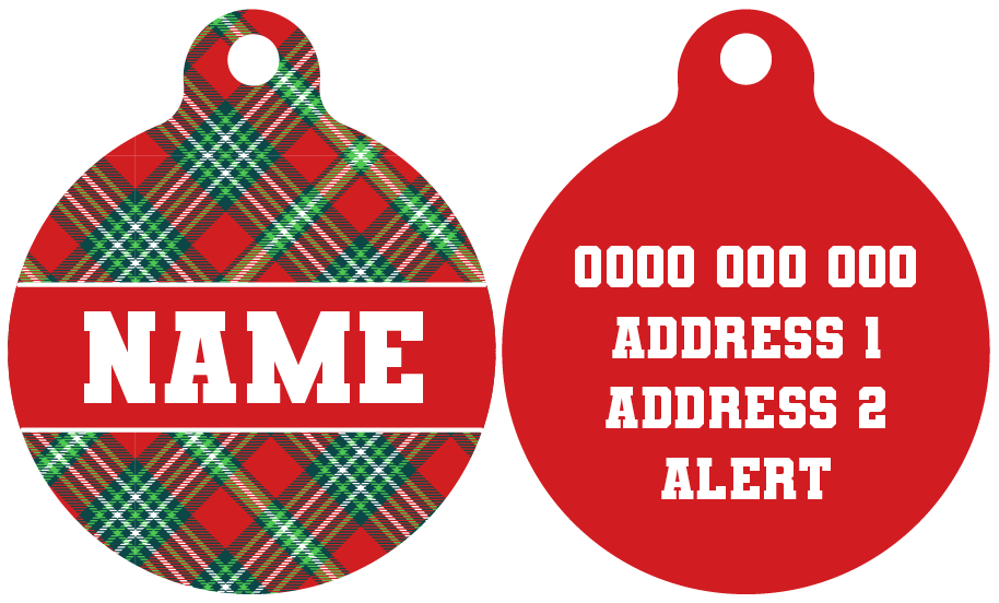 Pet ID Tag | Happy Holidays Plaid (Red)