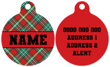 Pet ID Tag | Happy Holidays Plaid (Red)