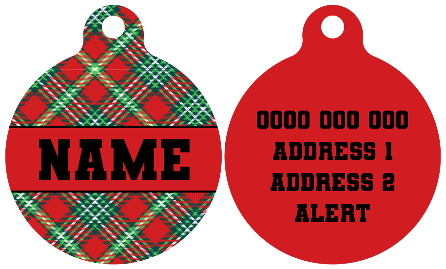 Pet ID Tag | Happy Holidays Plaid (Red)