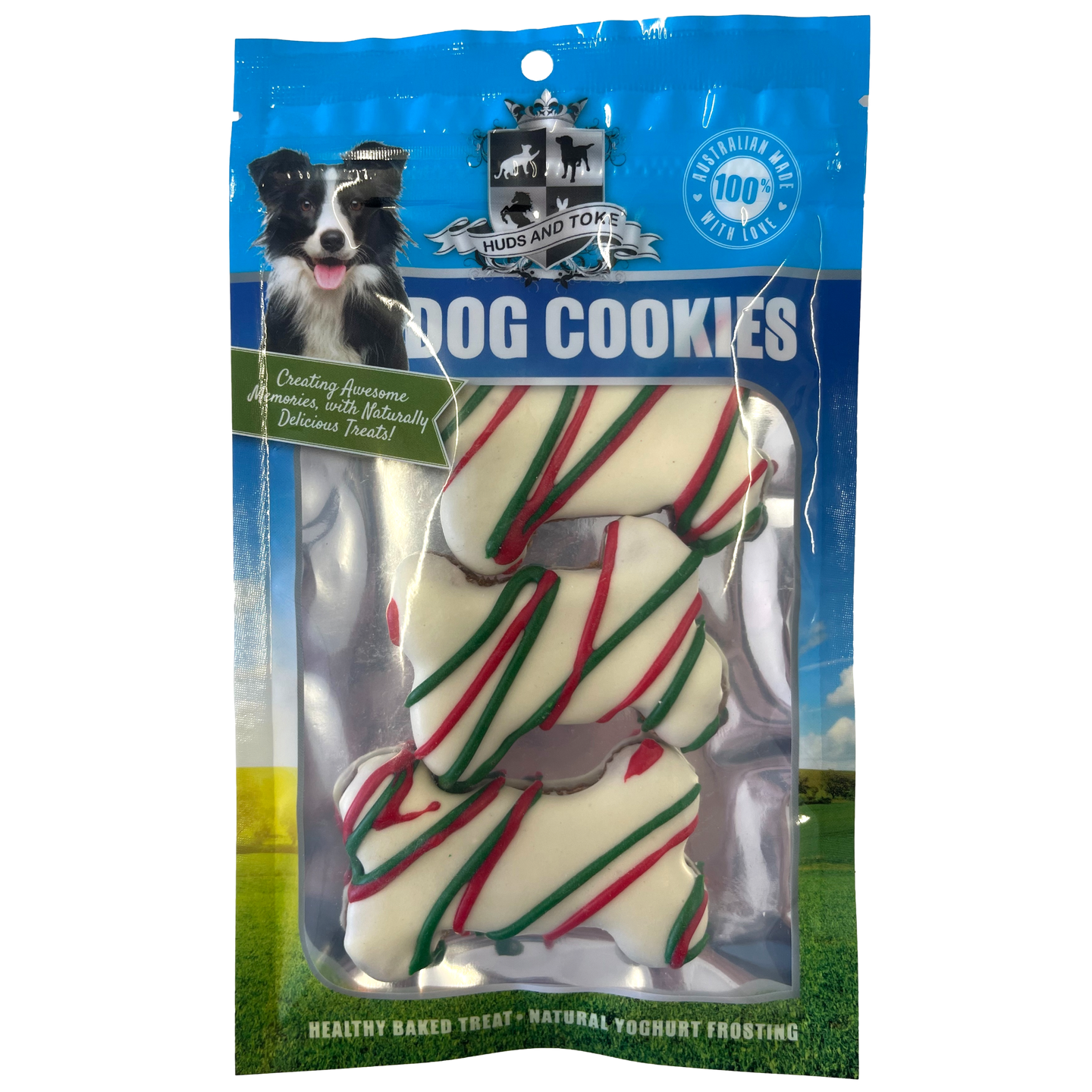 DOG TREATS Huds and Toke Christmas Doggy Bones | Small | 3 Pces (Yoghurt Frosted)
