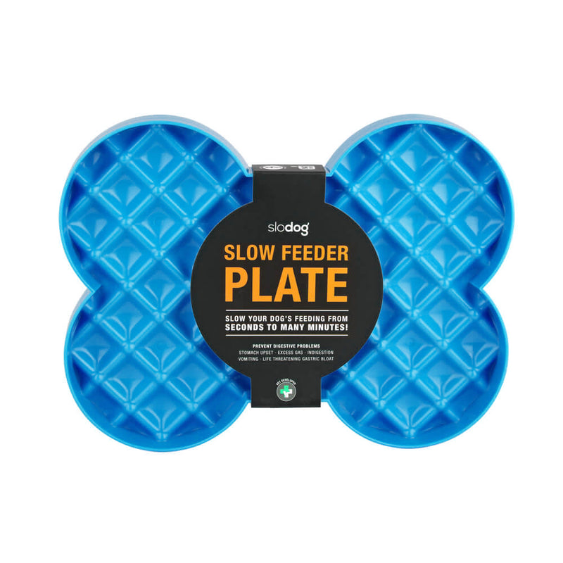 SloDog: No Gulp Bone-Shaped Slow Food Plate (Blue)