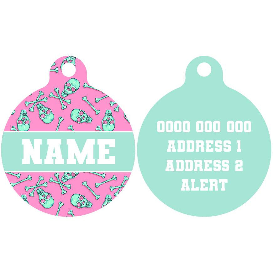 Pet ID Tag | Skull & Bones (Pink Version)