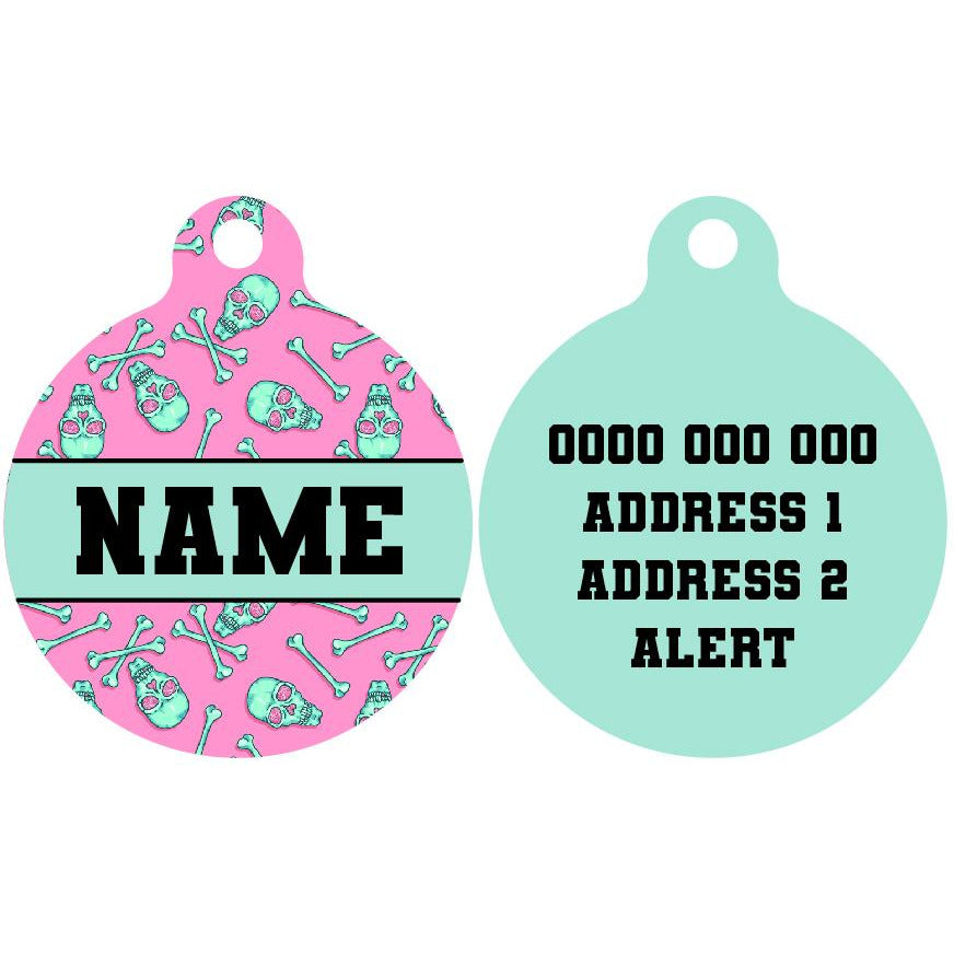 Pet ID Tag | Skull & Bones (Pink Version)