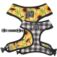 Reversible Dog Harness Sunny Vibes Sunflowers and Gingham