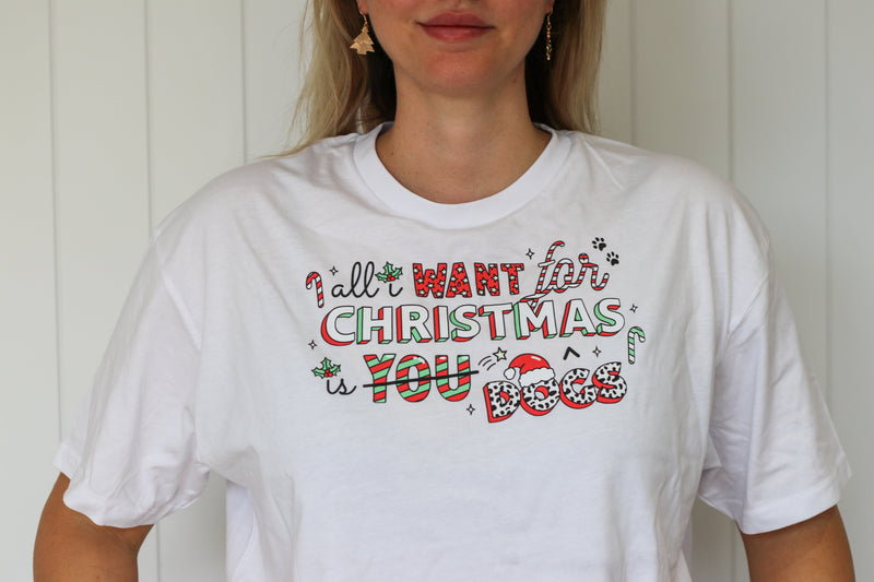 BLD LIFESTYLE CLUB TEE (Unisex Sizing): "All I Want For Christmas Is Dogs" | Ecru (Digital Printing)